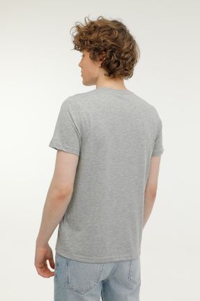 تی شرت طوسی مردانه رگولار یقه گرد پارچه ای تکی بیسیک کد 808279817
