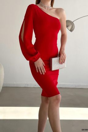 لباس قرمز زنانه بافتنی کرپ رگولار بند دار کد 353986052