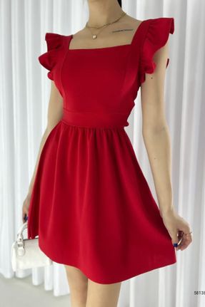 لباس قرمز زنانه بافتنی پلی استر رگولار بند دار کد 655921799