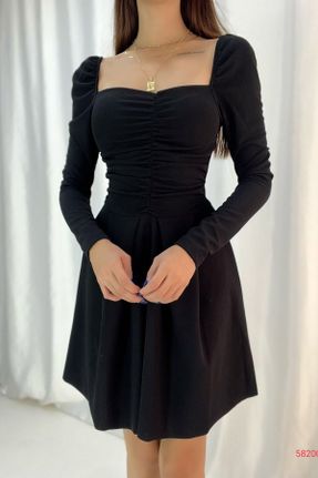 لباس مشکی زنانه بافتنی کرپ رگولار آستین-بلند بیسیک کد 353989711