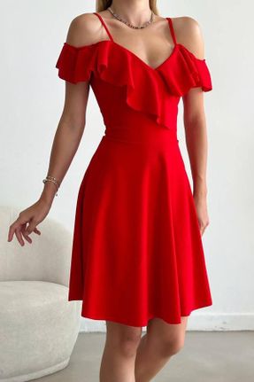لباس قرمز زنانه بافتنی کرپ رگولار بند دار کد 322358470