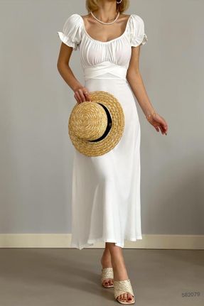 لباس سفید زنانه بافتنی پلی استر رگولار بند دار بیسیک کد 680466590