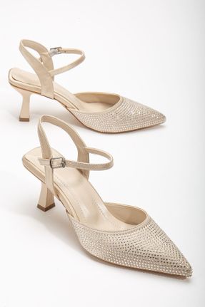 کفش پاشنه بلند کلاسیک بژ زنانه ساتن پاشنه نازک پاشنه متوسط ( 5 - 9 cm ) کد 808479947