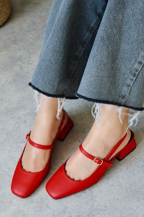 کفش پاشنه بلند کلاسیک قرمز زنانه چرم لاکی پاشنه ضخیم پاشنه کوتاه ( 4 - 1 cm ) کد 747223322