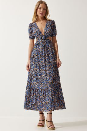لباس آبی زنانه بافتنی پلی استر رگولار آستین-کوتاه کد 809357419
