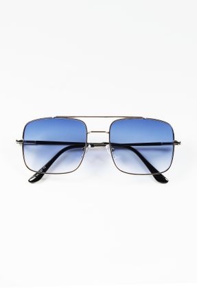 عینک آفتابی آبی مردانه 55 UV400 فلزی سایه روشن مستطیل کد 808801858