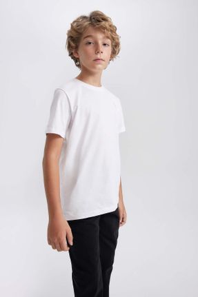 تی شرت سفید بچه گانه رگولار یقه گرد تکی کد 270887565
