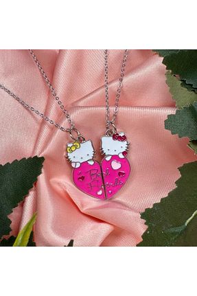 گردنبند جواهر صورتی زنانه رودیوم Elifsu Jewelry - کد 809289476
