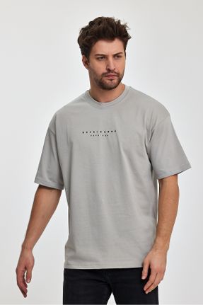 تی شرت طوسی مردانه یقه گرد اورسایز تکی بیسیک کد 809001689