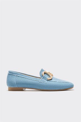 کفش لوفر آبی زنانه چرم طبیعی پاشنه کوتاه ( 4 - 1 cm ) کد 809071402