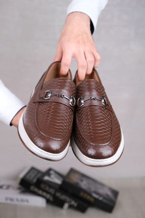 کفش لوفر قهوه ای مردانه چرم طبیعی پاشنه کوتاه ( 4 - 1 cm ) کد 809112381