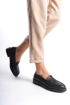 کفش آکسفورد مشکی زنانه چرم مصنوعی پاشنه کوتاه ( 4 - 1 cm ) کد 809401310