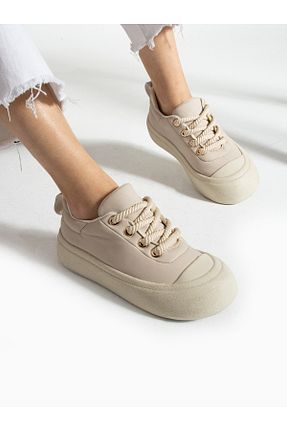 کفش اسنیکر بژ زنانه بند دار Alemdar Shoes - کد 809444395
