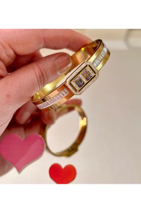 دستبند استیل طلائی زنانه فولاد ( استیل ) کد 809388035