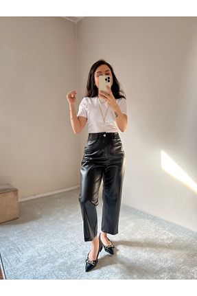 شلوار مشکی زنانه چرم مصنوعی Stealle - کد 809415030