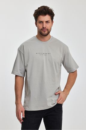 تی شرت طوسی مردانه اورسایز یقه گرد تکی بیسیک کد 809001689