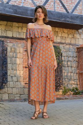 لباس نارنجی زنانه بافتنی ویسکون راحت آستین-کوتاه کد 475816894