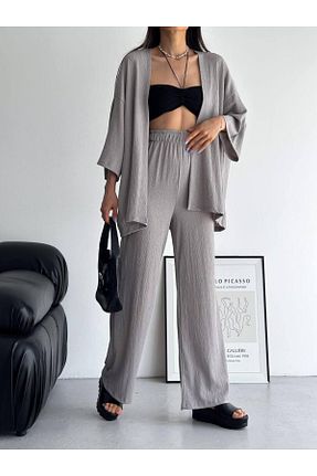 ست بالاتنه و پائین تنه طوسی زنانه بافتنی 128ve980 - کد 809318345