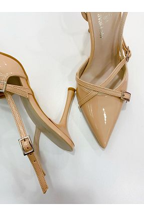 کفش پاشنه بلند کلاسیک بژ زنانه پارچه AZLAYAYAKKABI - کد 809043061