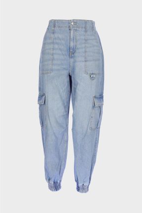 شلوار جین آبی زنانه فاق بلند جین کارگو کد 809420451