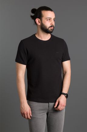 تی شرت مشکی مردانه اسلیم فیت یقه گرد پنبه (نخی) تکی جوان کد 809102733