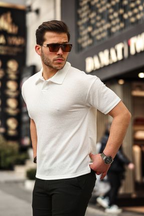 تی شرت سفید مردانه اورسایز مخلوط پلی استر یقه پولو کد 809375864