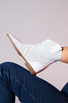 بوت / نیم بوت سفید زنانه چرم خالص luvishoes - کد 809393836