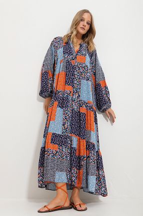 لباس حجاب آبی زنانه اورسایز Trend Alaçatı Stili - کد 809083367