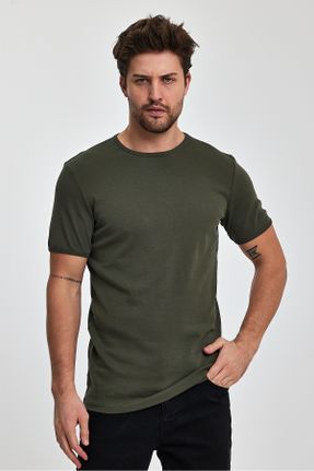تی شرت خاکی مردانه اسلیم فیت یقه گرد کد 808398100