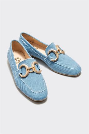 کفش لوفر آبی زنانه چرم طبیعی پاشنه کوتاه ( 4 - 1 cm ) کد 809071402