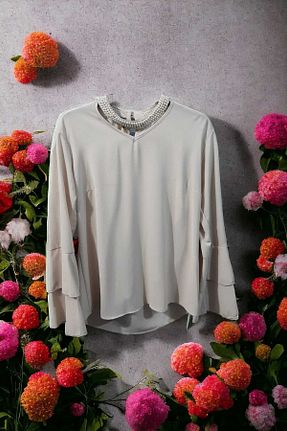 بلوز حجاب بژ زنانه اورسایز ÇEÇEN HOME - کد 808807097