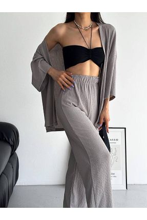 ست بالاتنه و پائین تنه طوسی زنانه بافتنی 128ve980 - کد 809318345