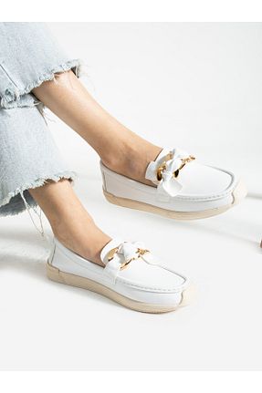 کفش لوفر سفید زنانه پاشنه کوتاه (1 - 4 سانتی متر) Alemdar Shoes - کد 809449984