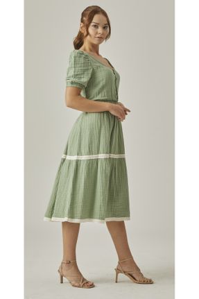 لباس سبز زنانه بافتنی دانتل آستین-کوتاه کد 805726486