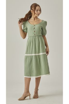 لباس سبز زنانه بافتنی دانتل آستین-کوتاه کد 805726486