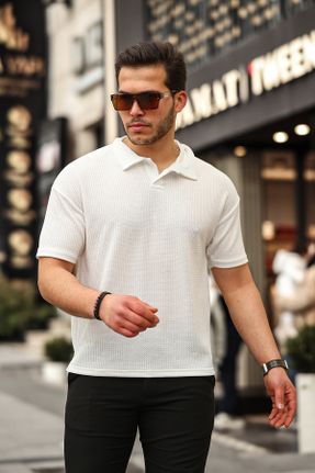 تی شرت سفید مردانه اورسایز مخلوط پلی استر یقه پولو کد 809375864