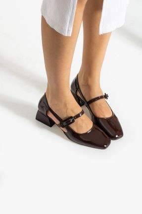 کفش مجلسی قهوه ای زنانه چرم لاکی پاشنه کوتاه ( 4 - 1 cm ) پاشنه ضخیم کد 809410203