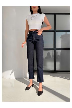 شلوار جین سرمه ای زنانه پاچه لوله ای فاق بلند جین بلند کد 808298205