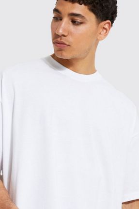 تی شرت سفید مردانه اورسایز یقه گرد تکی بیسیک کد 809722571