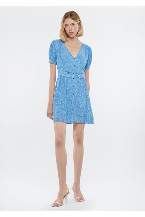لباس آبی زنانه بافتنی رگولار آستین-کوتاه کد 738579584