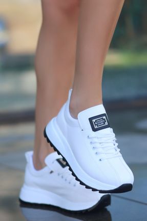 کفش اسنیکر سفید زنانه بند دار چرم مصنوعی کد 798480127