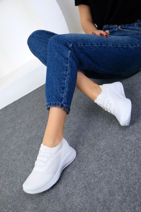 کفش اسنیکر سفید زنانه بند دار چرم مصنوعی کد 773177904