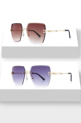 عینک آفتابی زنانه 55 UV400 فلزی سایه روشن مستطیل کد 234679116