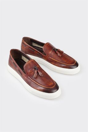 کفش لوفر قهوه ای مردانه چرم طبیعی پاشنه کوتاه ( 4 - 1 cm ) کد 809881015