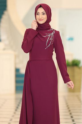 لباس مجلسی و فارغ التحصیلی بنفش زنانه کرپ BANABİTESETTÜR - کد 809684061