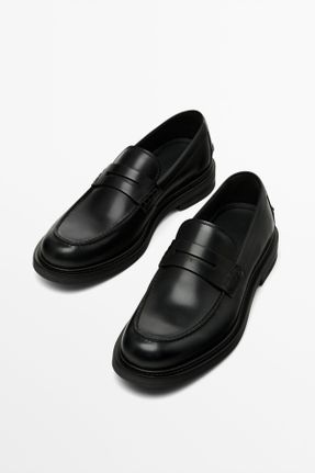 کفش لوفر مشکی مردانه چرم طبیعی پاشنه کوتاه ( 4 - 1 cm ) کد 809701412