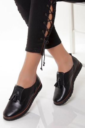 کفش کژوال مشکی زنانه چرم طبیعی پاشنه کوتاه ( 4 - 1 cm ) پاشنه ساده کد 3717746