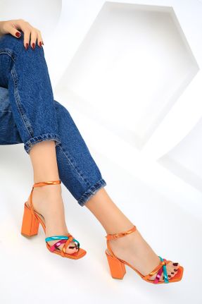 کفش پاشنه بلند کلاسیک نارنجی زنانه چرم مصنوعی پاشنه ضخیم پاشنه متوسط ( 5 - 9 cm ) کد 806568651