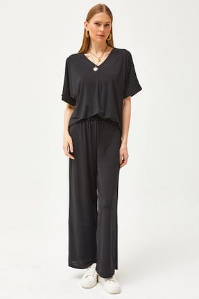 ست بالاتنه و پائین تنه مشکی زنانه بافتنی Olalook - کد 810289968