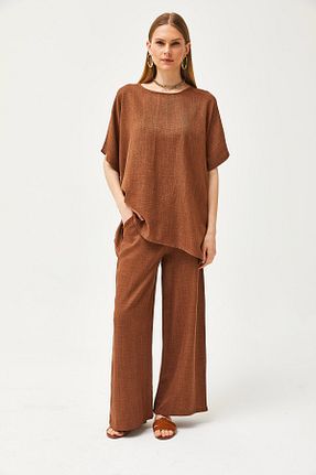 ست بالاتنه و پائین تنه قهوه ای زنانه بافتنی Olalook - کد 810289978